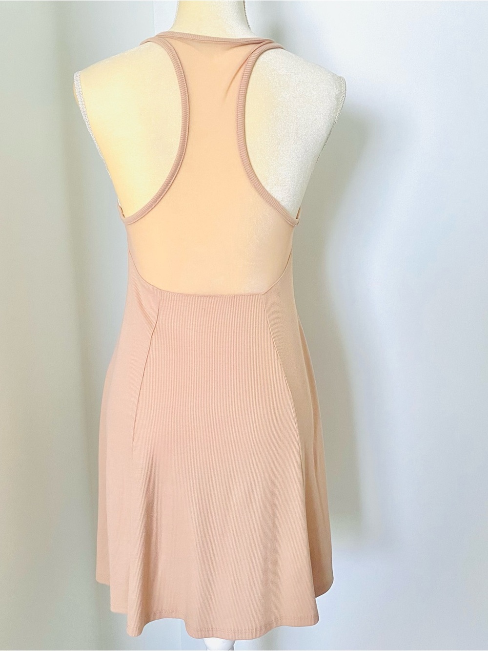 💕Pretty Tan Beige Racerback Ribbed Skater Dress SZ S/M